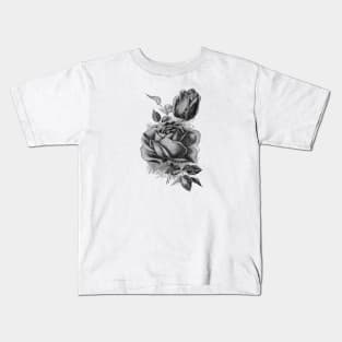 Black Rose Flower Ink Drawing Kids T-Shirt